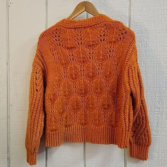 LEA & VIOLA Women's Orange Open Front Knit Cardigan Fall Crochet Sweater Medium - Picture 4 of 8